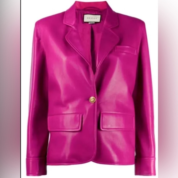 RARE Gucci women pink lamb leather blazer jacket - Picture 3 of 12